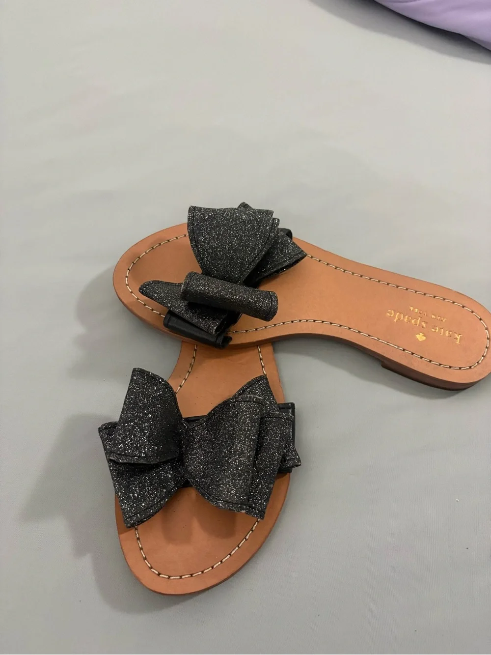 Kate Spade New York Black Glitter Bow Slide Sandals Women’s 6.5 M